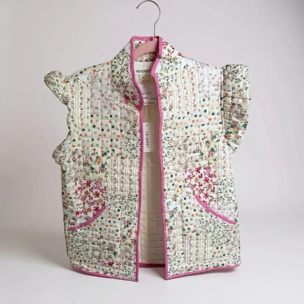 Ruffle Floral Quilted Vest - Picture 1 of 11